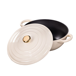 Cocotte é<span class=keywords><strong>l</strong></span>égante en fonte émaillée blanc crème avec couvercle auto-irrigant et bouton doré - Product Image 4