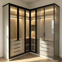 Armoire d'angle en L sur mesure BALOM, luxe, style moderne minimaliste, dressing avec portes en verre LED, meubles de villa