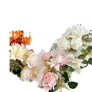 Rose de Bengale à 7 branches en soie champagne, fleurs artificielles en tissu brossé pour décoration de mariage et de maison - Product Image 5