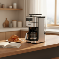 Cafetière électrique Newle avec moulin intégré, 1000W, carafe en acier inoxydable 12 tasses, minuterie programmable 24h, 3 réglages de force, usage domestique