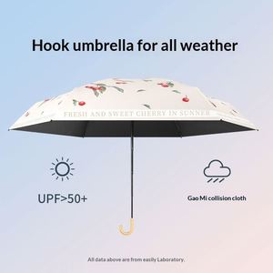 Nouveau Parapluie de Poche Luxe Manuel Ultra-Léger Anti-UV à Cinq Plis avec Crochet Doré, Revêtement Noir, Idéal Cadeau d'Affaires - Product Image 2