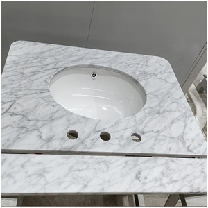 Top per lavabo singolo sottopiano ovale in marmo bianco <span class=keywords><strong>Carrara</strong></span> per bagni di grandi hotel e proprietà di lusso - Product Image 3