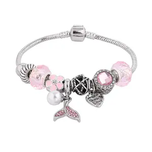 Individuelle modische Frauen-Schmuck Roségold-Charmantikel Kristallblume Herzanhänger Armreifen Zirkonium Kupfer-Perlen-Armbänder