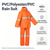 Ensemble de Pluie Unisexe en PVC Jaune, Imperméable et Pantalon en PVC/Polyester avec Bande Réfléchissante