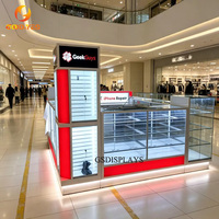 Vitrina de Exhibición de Vidrio Personalizada, Diseño de Mostrador para Tienda de Teléfonos Móviles con Panel de Listones, Kiosco para Accesorios de Telefonía