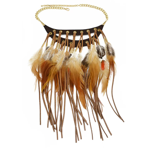 Collier ras-du-cou style Gatsby des années 20 avec pampilles en plumes, en cuir et métal, accent bohème pour <span class=keywords><strong>tenue</strong></span> de festival - Product Image 3