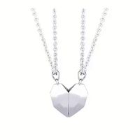 YBcustom OEM Collier d'anniversaire pour couples, plaqué argent, avec pendentifs magnétiques simples en forme de cœur à faire un vœu, à assembler