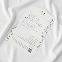 Ensemble d'invitations de mariage personnalisées avec logo de marque, écologiques, avec enveloppe, motif floral minimaliste, papier texturé en coton, carte-cadeau