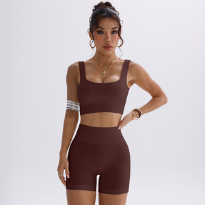 Ensemble de shorts de yoga sans couture à taille haute pour femmes Lulu, motif uni, soutien-gorge de sport pour la salle de sport, vêtements de sport pour le cyclisme, vêtements de sport actifs pour l'entraînement - Product Image 3