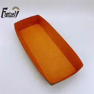 Eco friendly food packaging boat shaped kraft paper tray for food ,fruit,salad ,pizza,soup,snack,fried chicken container