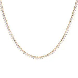 Gemnel party jewelry brass 14k gold tennis cubic zirconia three prong diamond choker necklace