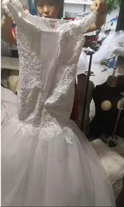 S8251F afrika yeni kapalı omuz Mermaid dantel aplikler inciler boncuk artı boyutu tül önlük süpürme tren gelinlikler düğün <span class=keywords><strong>Dr</strong></span> - Product Image 4