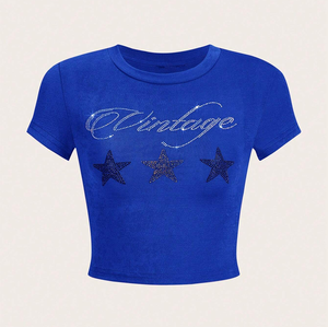 New Designer Women's Sexy <strong>Crop</strong> <strong>Top</strong> XS Size Rhinestone Print T-Shirts for Summer Customizable Fashion <strong>Crop</strong> <strong>Top</strong> - Product Image 4