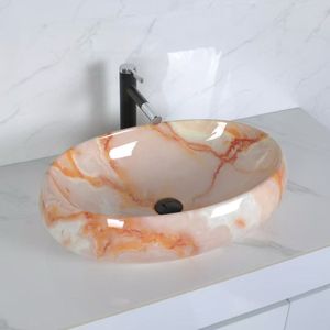 Lavabo Ovale in Ceramica Artistica per <span class=keywords><strong>Bagno</strong></span>, Disponibile in Vari Colori, <span class=keywords><strong>Lavandino</strong></span> <span class=keywords><strong>da</strong></span> <span class=keywords><strong>Appoggio</strong></span> in Ceramica Effetto Marmo Senza Foro per Rubinetto, Ideale per Hotel - Product Image 6