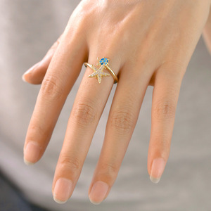 <span class=keywords><strong>Bague</strong></span> ouverte SongYi style océan plaqué <span class=keywords><strong>or</strong></span> 18 carats avec étoile de mer et tortue marine pour <span class=keywords><strong>femme</strong></span>, émail bleu, ajustable, bijoux de plage sur le thème de la vie marine - Product Image 3