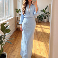 Ensemble deux pièces chic et minimaliste pour femme : chemise boutonnée à manches longues et jupe longue taille haute coupe ample – Collection Printemps 2026, idéal pour les vacances