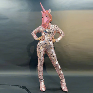 Costume personnalisé de femme poney licorne visage miroir rose Costume d'animal acrylique performance talent DJ danse bar fête pour adulte - Product Image 6
