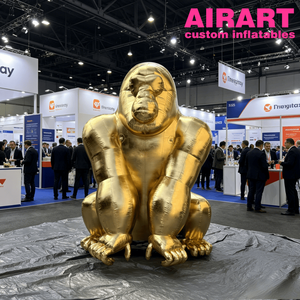 Estatua Inflable de Gorila Gigante Metálico Dorado Personalizada, Modelo Inflable de King Kong Dorado Brillante con Hojas Verdes de Selva - Product Image 2