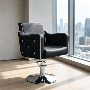 <span class=keywords><strong>Chaise</strong></span> de coiffure professionnelle noire à <span class=keywords><strong>strass</strong></span>, pivotante hydraulique, design capitonné pour salon de beauté - Product Image 5
