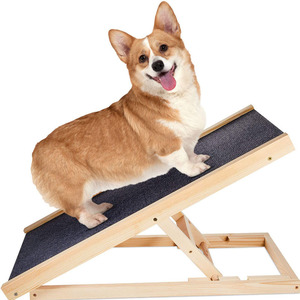 Solid Wood Pet Staircase Adjustable Folding Ramp For Dogs <b>Cats</b> <b>Large</b> Size Rectangle Shape Natural Color - Product Image 1