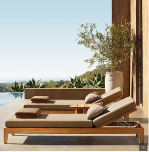 Chaises longues d'extérieur en teck massif de conception moderne artisanale verte avec coussin imperméable pour <span class=keywords><strong>jardin</strong></span>, patio, <span class=keywords><strong>piscine</strong></span>, hôtel - Product Image 3