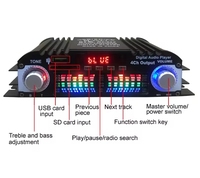 Amplificateur audio numérique HiFi 4 canaux, amplificateur BT, puissance de crête 1600W, lecteur karaoké, radio FM, prise en charge de la télécommande