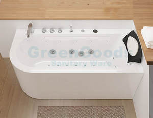 Bañera de resina con chorro de aire de 67 pulgadas, bañera de cascada con luz Led, individual, blanco, tamaño de apartamento - Product Image 4