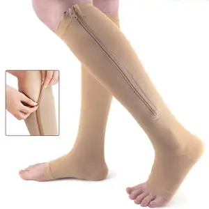 15-20mmhg Aangepaste Spataderen Knie Hoge Anti-Embolie Kousen Unisex Medische Koperen Compressie Sokken Met Rits