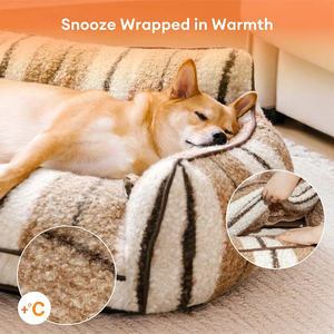 Cama para Mascotas de Felpa a Rayas al por Mayor, Diseño Plegable y Lavable, Sofá Rectangular Grueso para Uso en Todas las Estaciones, para Perros y Gatos - Product Image 3