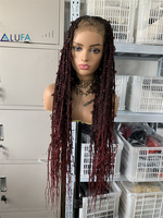 Perruque synthétique complète en dentelle LD036, style Locs africains, cheveux bouclés bohèmes, tresses papillon sans nœuds avec cheveux de bébé, taille ajustable, en stock