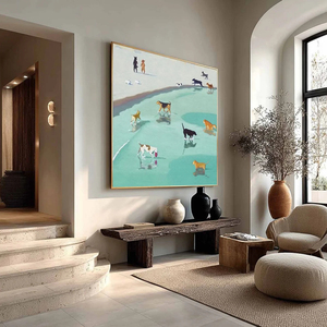 Paws At Tide – Impression sur toile minimaliste avec cadre, scène de plage pour chien, art animalier contemporain, décoration murale intérieure - Product Image 6