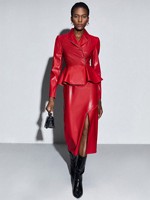Hot Custom Make Sexy Enge Lange Rosa Frauen Echt leder rock Mit Schlitz