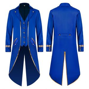 Nouveau costume de smoking d'Halloween, costume médiéval rétro, veste slim mi-longue pour homme, bordure dorée, style punk - Product Image 3