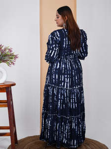 Robe longue évasée en rayonne tie-dye pour femme, grande taille, une pièce, festive, élégante et décontractée - Product Image 3