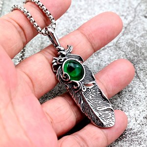 จี้ขนนกสแตนเลสฝังพลอยเครื่องประดับผู้ชายของขวัญเครื่องประดับแฟชั่น - Product Image 2