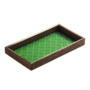 Plateau à thé en bois de style japonais avec insert en verre, plateau de service rectangulaire pour le rangement des tasses à thé, plateau à fruits - Product Image 5