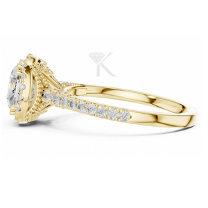 Anillo de compromiso solitario con corte cojín en oro amarillo, doble punta, halo oculto, anillo de boda minimalista, promesa clásica - Product Image 1