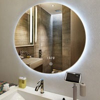 Miroir rond de salle de bain rétroéclairé par LED, indice de protection IP44, miroir argenté sans cuivre de 5 mm, écologique, à fixation murale pour appartement/hôtel
