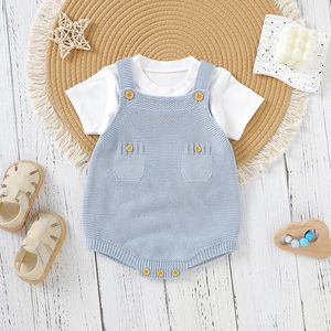 Доступен индивидуальный логотип: Мягкий вязаный комплект из комбинезона и шапочки, 2 предмета, детский наряд. |   Оптовая цена: Набор одежды для новорожденных (мальчик/девочка) в подарок - Product Image 2