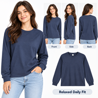 T-shirt à manches longues surdimensionné, col rond, sweat-shirt décontracté, personnalisable avec logo OEM, vêtements pour femmes, idéal pour la gym, le yoga et le fitness.