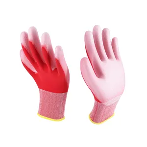 18G Red Nylon White PU Coating Finish Safety ESD PU Palm Coated Gloves