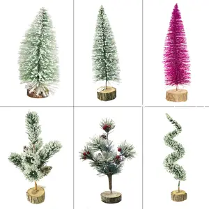 Kleine Diy Kerstboom Pijnboom Mini Sisal Fles Borstel Kerstboom Kerstman Sneeuw Vorst Dorpshuis Vijf Size