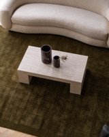 Table basse moderne beige en bois sur mesure avec structure en acier inoxydable, design réglable pour salon et usage domestique