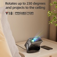 Projecteur portable V18 Android HD avec mise en miroir sans fil, home cinéma, batterie intégrée, projection 100 pouces, petit format 4K 720P