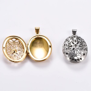 Collier pendentif médaillon creux en acier inoxydable poli, couleur argent/or, pour photos, bijou cadeau de fête - Product Image 3