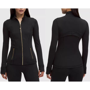 Gold Zipper Women Seamless Breathable Nylon Spandex Workout <b>Yoga</b> <b>Jackets</b> Quick Dry Stand Neck Gym <b>Jacket</b> - Product Image 1