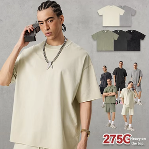 T-shirt tendance de marque, coupe ample et lourde, nouveau, 275g de coton lavé, ourlet roulé vintage, coupe ample, manches courtes pour homme - Product Image 1