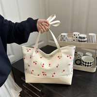 Sac fourre-tout en PU grande capacité pour femme, style coréen, motif cerises, sac à bandoulière pour usage quotidien, shopping et trajets