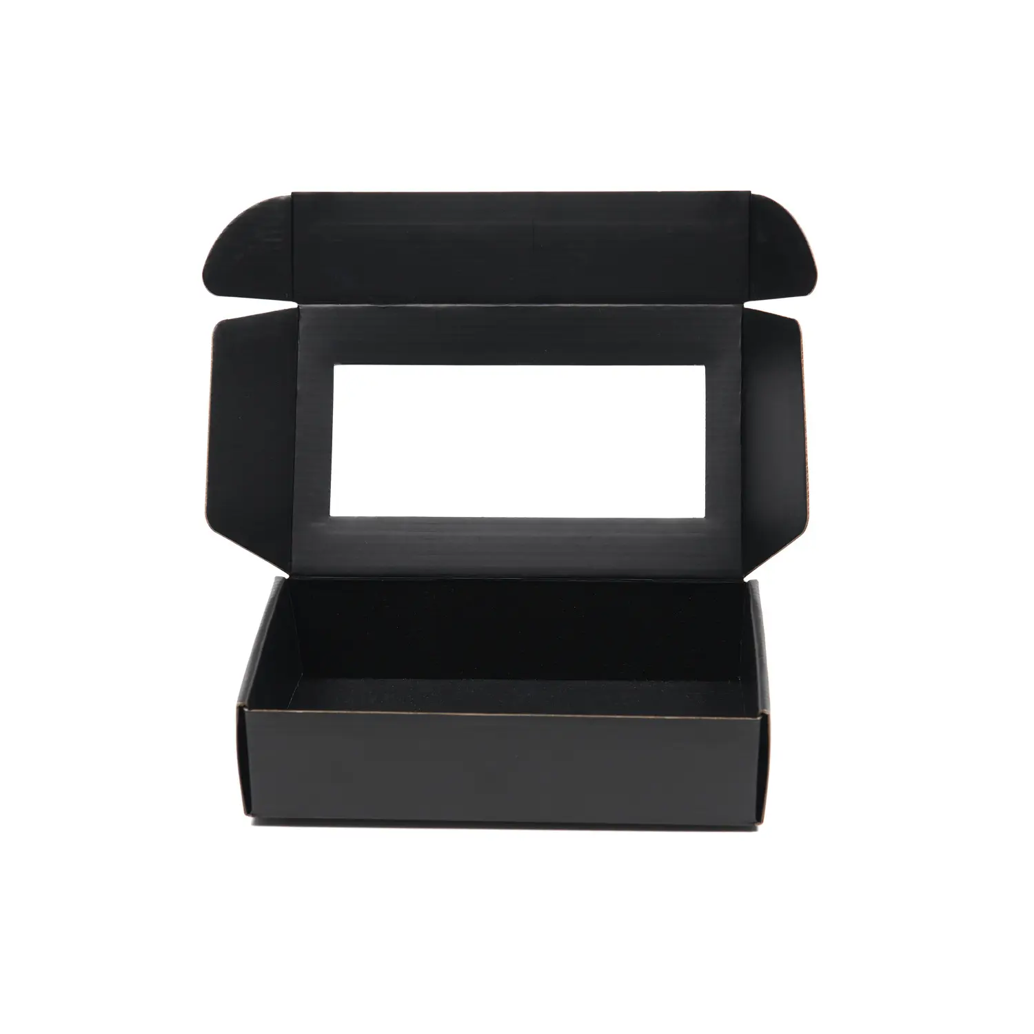 कस्टम लोगो काले प्रदर्शन पैकेजिंग बक्से मेलर शिपिंग तह बॉक्स के साथ पारदर्शी पीवीसी खिड़की