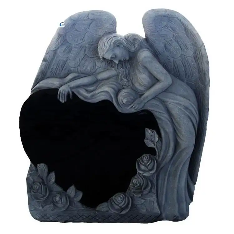 SHIHUI-láseres de granito negro en forma de corazón, con Ángel inclinado tallado